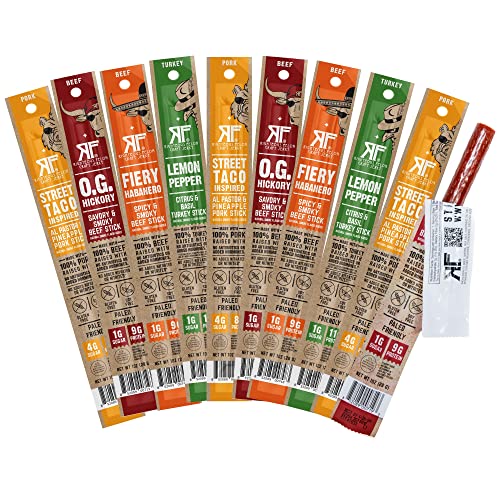 Righteous Felon Jerky Variety Pack Meat Sticks | High Protein, Low Carb, Keto, Gluten Free, Low Sugar, Healthy Snack Stick | All Natural, Individually Wrapped Craft Beef, Turkey, Pork | 10 Count