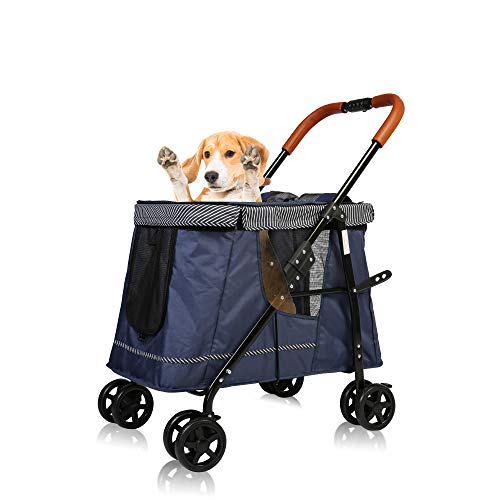 LUCKYERMORE Dog Stroller for Large Dog or Multiple Dogs Cats One Click Folding Dual Entry No Need to Lift Pet