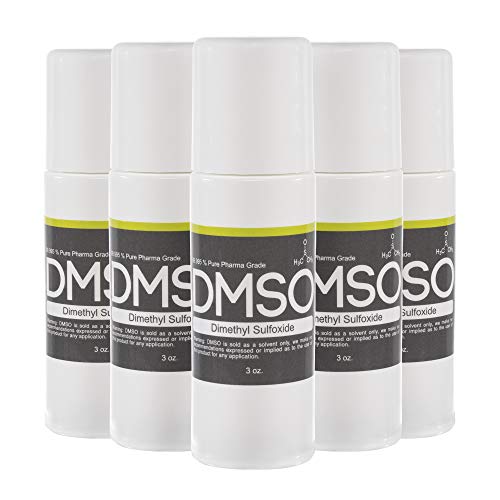 DMSO Dimethyl Sulfoxide 5 Bottle Special, 99.995% Non diluted Pharma Grade Odor Free DMSO 3oz Roll On BPA Free Container
