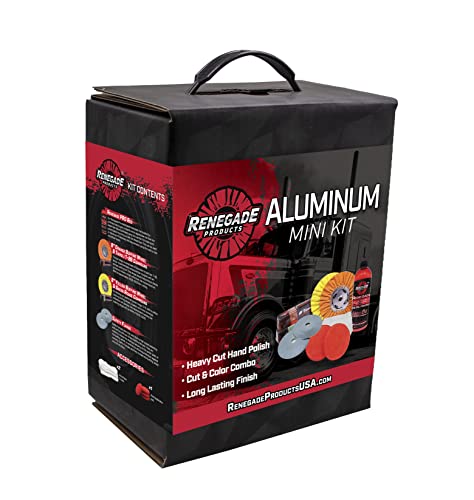 Renegade Products Aluminum Polishing Mini Kit Complete with Buffing Wheels, Buffing Compounds, Right Angle Grinder Safety Flange, Rebel Pro Red Hand Polish and Microfibers