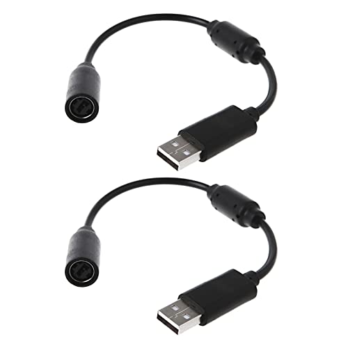 2 Pack Replacement Dongle USB Breakaway Cable for Xbox 360 Wired Controllers, Extension Adapter Cable for Xbox 360 (2, 2 Pack Black)