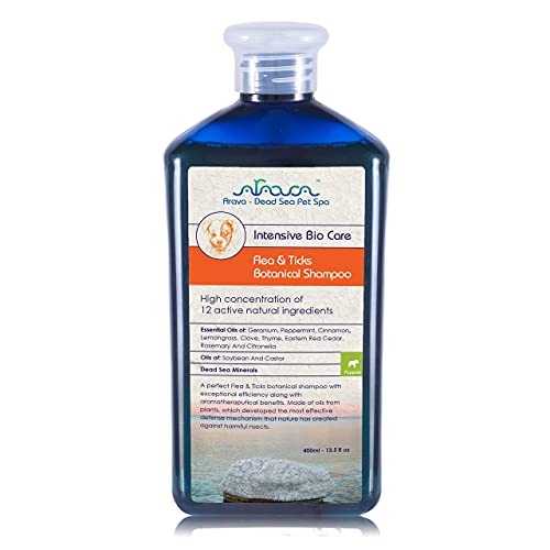 Arava Flea & Tick Dog & Puppy Shampoo, 100% Natural Ingredients, Gently Scented Botanical Dead Sea Formula - 13.5 fl oz (2 Variations),Safe for Babies, Made with Essential Oils