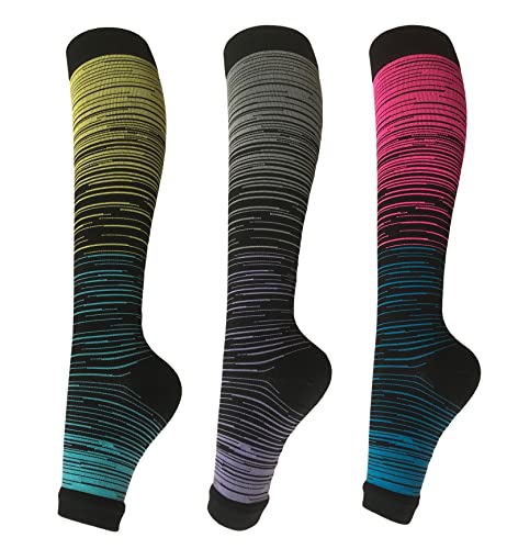 SHUTELI Open Toe Compression socks 3 Pairs Toeless Compression socks for Women Men (as1, alpha, l, x_l, regular, regular, Multi A, Large-X-Large)