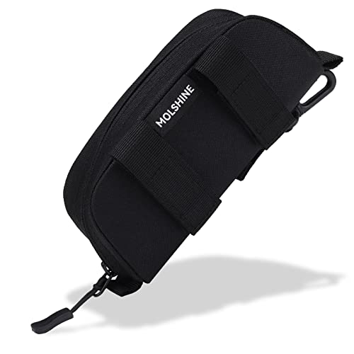molshine MOLLE Tactical Sunglasses Case,Military Hard Sunglass Pouch,Zipper Shockproof Eyeglasses Box with Hook for Outdoor Shooting Climbing Cycling (Black)