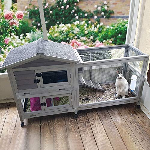 Aivituvin Rabbit Hutch Outdoor Indoor Rabbit Cage Chikcen Coop with Casters Guinea Pig Cage with 3 Deep No Leakage Pull Out Tray,Waterproof Roof