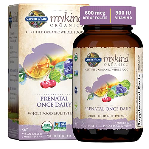 Garden of Life Prenatal Vitamin: Folate for Energy & Healthy Fetal Development, Non-constipating Iron, Vitamin C, B6, B12, D3  mykind Organics  Organic, Non-GMO, Gluten-Free, Vegan, 90 Day Supply