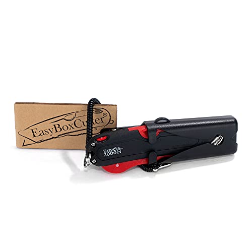 Modern Box Cutter, extra tape cutter at back, dual side edge guide, 3 blade depth setting, 2 blades and holster - Red Color 2000