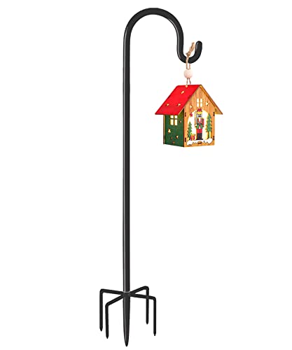 Derkniel Shepherd Hook 92 Inch Tall Heavy-Duty Metal Garden Hanging Pole Stake for Bird Feeder Pole Plant Baskets, Black (1 Pack)