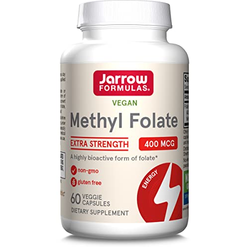 Jarrow Formulas Methyl Folate 400 Mcg - 60 Veggie Caps - Dietary Supplement - Highly Biologically Active Form Of Folate - 4th Generation Folic Acid Technology - 60 Servings (PACKAGING MAY VARY)