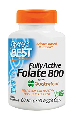 Doctor's Best Fully Active Folate with QuatreFolic, Non-GMO, Vegan, Gluten Free, 800 mcg, 60 Veggie Caps