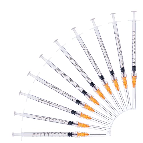 Disposable 1ml Syringe with 25Ga 1.0 Inch Needle, Individual Package pack of 100