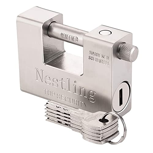 94mm Padlock with Key, High Security 5 Keys Heavy Duty 1.1 KG D-Shaped Solid Brass Outdoor Keyed Padlock - Protect Garage Door, Containers, Shed, Shutter, Gate and Warehouse