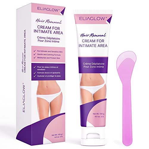 ELIAGLOW Intimate Hair Removal Cream for Women - Sensitive Skin Depilatory Cream for Private Areas, Pubic, Bikini, Body, Legs, and Underarms - Gentle Formula for All Skin Types