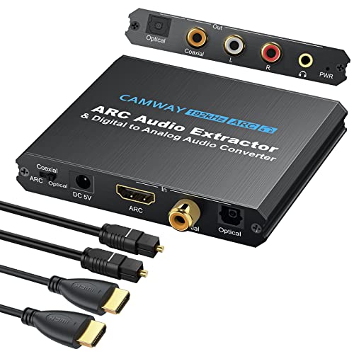 CAMWAY Digital to Analog Audio Converter,HDMI ARC Audio Extractor HDMI Audio Return Channel,with Digital HDMI Optical SPDIF Coaxial and Analog 3.5mm L/R Stereo Audio Converter,Coaxial to 3.5mm and RCA