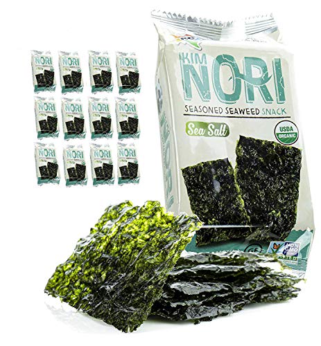 Kimnori Organic Seasoned Seaweed Snack, Sea Salt, 0.14 Ounce (Pack of 12)