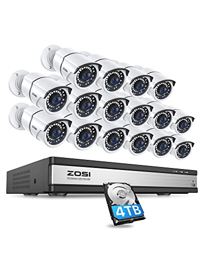 ZOSI 16Channel 4K PoE Home Security Cameras System,8MP 16CH H.265 CCTV NVR with Hard Drive 4TB and 16 x 5MP Surveillance PoE IP Cameras Indoor Outdoor,120ft Night Vision,Remote Access,24/7 Recording