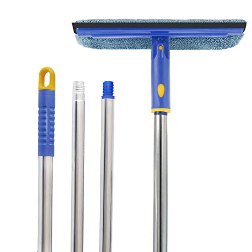 ITTAHO Heavy Duty Car Wash Brush with Long Handle,Swivel Window Squeegee and Microfiber Scrubber Combo for Glass RV Deck Solar Panel Clean-10 Inch Window Washing Kit