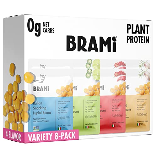 BRAMI Lupini Beans Snack, Variety Pack | 7g Plant Protein, 0g Net Carbs | Vegan, Vegetarian, Keto, Plant Based, Mediterranean Diet, Non Perishable, 5.3 Ounce (Pack of 8)