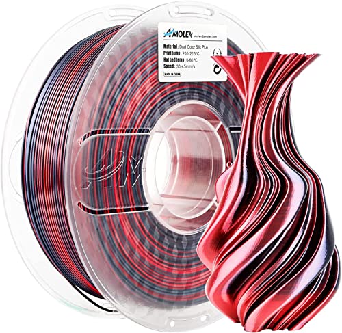 AMOLEN 3D Printer Filament, PLA Filament 1.75mm Dual Color Filament, Silk Red Black 3D Printing Filament 1KG/2.2lb