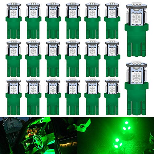 Qoope 20-Pack 194 LED Bulb Green, High Performance W5W 168 LED Bulbs T10 2825 LED Interior Light 5SMD Replacement Bulbs for Car Dome Map Door Courtesy License Plate Dashboard Lights Lamp 12V