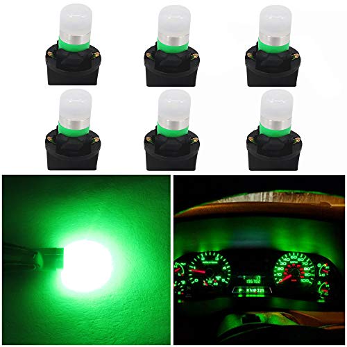 WLJH Green 194 Led Lights Car Dashboard Instrument Panel Bulbs Gauge Tach Speedometer 168 2825 T10 Led Bulb PC195 PC194 Twist Socket Dash Cluster, Pack of 6