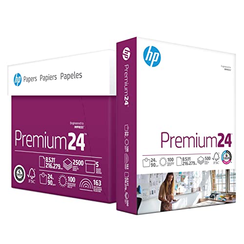 HP Printer Paper | 8.5 x 11 Paper | Premium 24 lb | 5 Ream Case - 2500 Sheets | 100 Bright | Made in USA - FSC Certified | 115300C