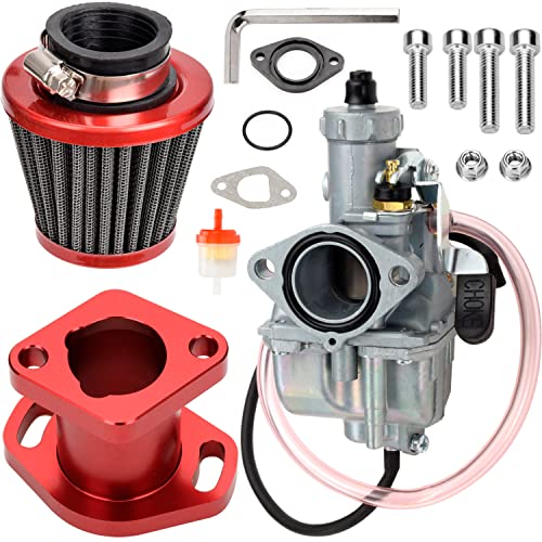 FVRITO VM22 26mm Mikuni Carburetor Carb Performance Intake Pipe Mainfold 38mm Air Filter Kit for Predator 212cc 196cc Honda GX160 GX200 6.5hp Clone Engine CT200U KT196 Mini Bike Race Go Kart Red