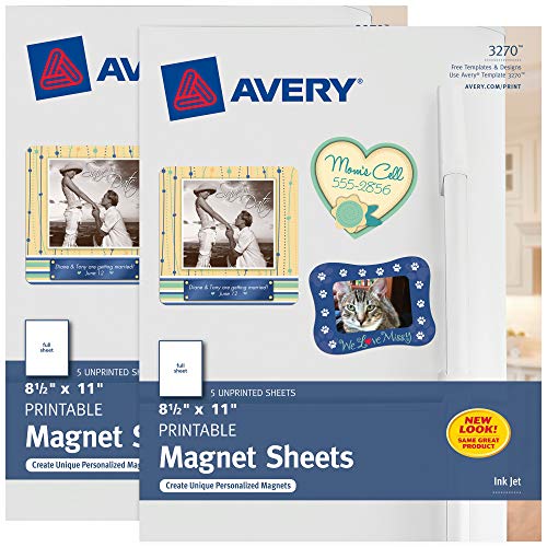 Avery Printable Magnet Sheets, 8.5" x 11", Inkjet Printer, 2 Packs, 10 White Magnetic Sheets Total (5814)
