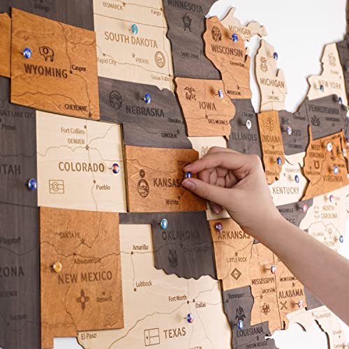 3D Wooden USA Map Wall Art, Large Wall Dcor - US Travel Map with Push Pins - Housewarming Gifts New Home - Wall Art For Home & Kitchen or Office - Home Office Decor (XL - Prime)