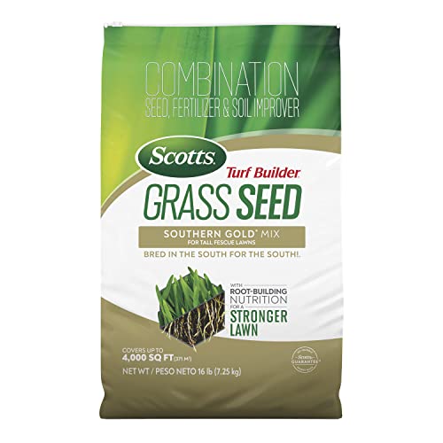 Scotts Turf Builder Grass Seed Southern Gold Mix for Tall Fescue Lawns with Fertilizer and Soil Improver, 16 lbs.