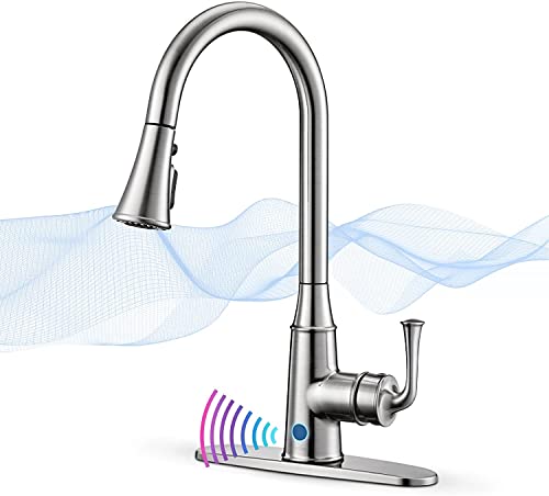 Touchless Kitchen Faucet Automatic Motion Sensor Christmas Gift, WaterSong Kitchen Sink Faucets with 4 Modes Pull Down Sprayer, Commercial Modern Kitchen Water Tap, 1s Sensor Control Box, Deck Mount