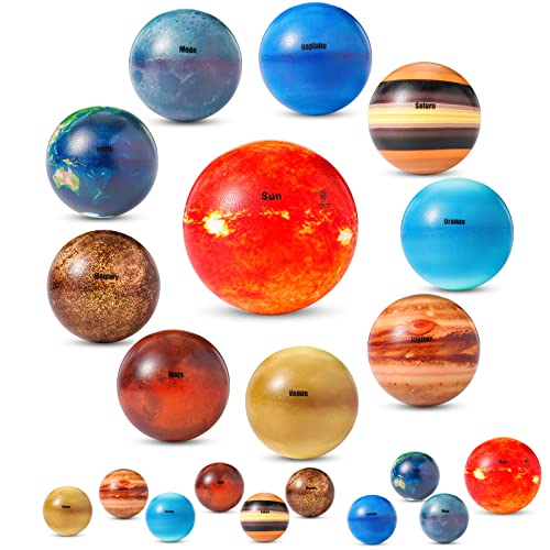 BBTO 20 Pcs Solar System Stress Balls Anti Stress Solar Planets Balls for Adult Planet Bouncy Balls Space Toys for Kids Early Learning Solar System Toys for Kids, Children Space Themed Gift