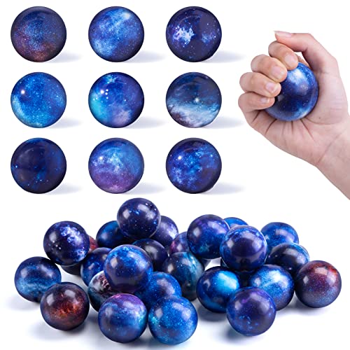 LovesTown Galaxy Stress Balls Bulk, 50PCS Foam Stress Balls 2 inch Squeeze Balls for Stress Relief Outer Space Astronaut Party Class Reward