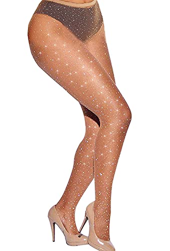 Betteraim Women's Hollow Out Rhinestone Fishnet Pantyhose Tights