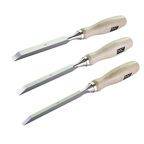 Professional Woodworking Cabinetmakers Mortise Chisel set Chrome-Vanadium Steel with Hornbeam Handles for Carpentry, Woodworking, Carving, Craftsman, Set of 3, 1/4, 3/8,1/2