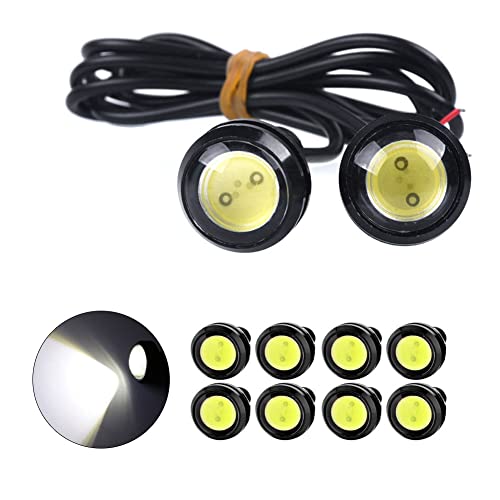 MovFlax 10x 18mm Eagle Eye LED Lights 9W DRL Daytime Running Lights Backup Reversing Parking Signal Automobiles Lamps (12V, White)