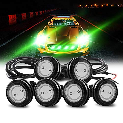 Teguangmei 6 Pack 23mm High Power Green 9W Eagle Eye LED Lights DRL Daytime Running Fog Light Tail Backup Light Warning Lights Car Motorcycle Accessories