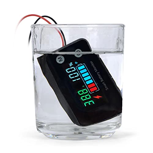 IPX7 Waterproof Battery Monitor12v 24v 36v 48v 60v 72v ,Car Motorcycle Golf cart Battery Meter Digital Battery Capacity Remaining Capacity Percentage Tester with Buzzer Alarm and Temperature