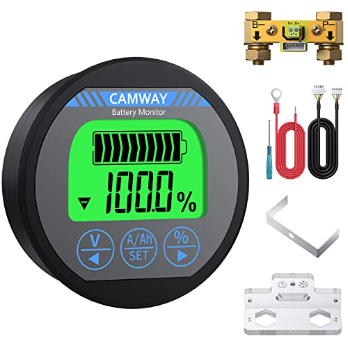 CAMWAY Battery Monitor 8-120V 0-500A Voltmeter Ammeter Voltage Current Meter Backlight Waterproof Auto Car Motor Boat Caravan RV Motorhome Golf Cart,etc