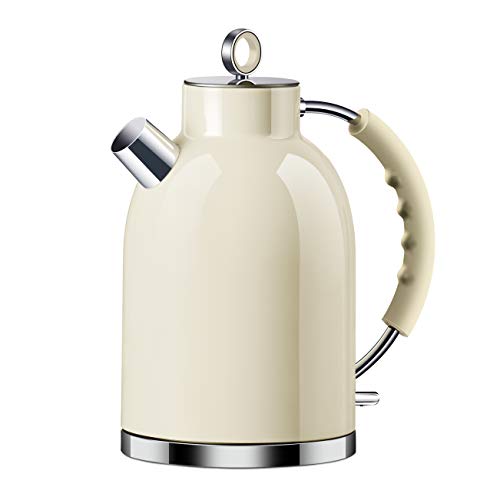 ASCOT Electric Kettle, Stainless Steel Electric Tea Kettle Gifts for Men/Women/Family 1.6L 1500W Retro Tea Heater & Hot Water Boiler, Auto Shut-Off and Boil-Dry Protection (Cream)