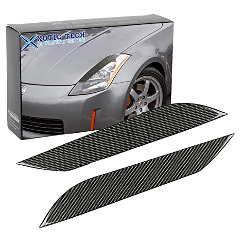 Xotic Tech Real Carbon Fiber Front Headlight Lamp Eyebrow Eyelid Molding Decal Cover Trim Compatible with Nissan 350Z Z33 Fairlady 2003-2009, 2pcs