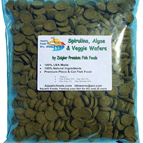 Sinking Wafers of Algae & Spirulina Ideal for Plecos, Bottom Fish, Catfish, Shrimp, Snails, Crayfish, All Herbivorous and Omnivorous Tropical Fish. - Zeigler Wafers 1-lb