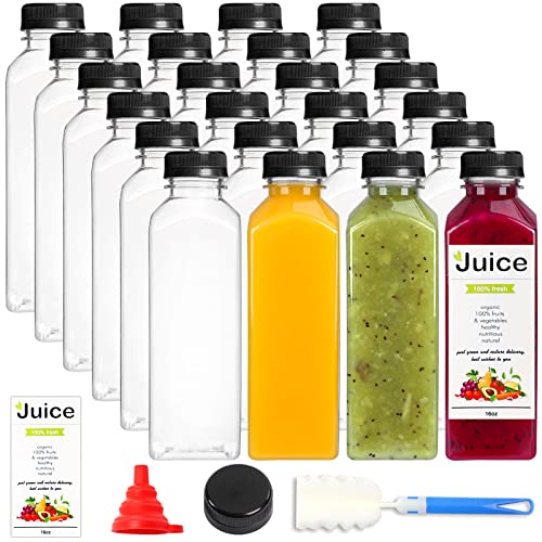 DEPEPE 24 Pack 16oz Plastic Juice Bottles with Caps, Clear Reusable Empty Bulk Bottle for Juicing, Drink and Other Beverage Container