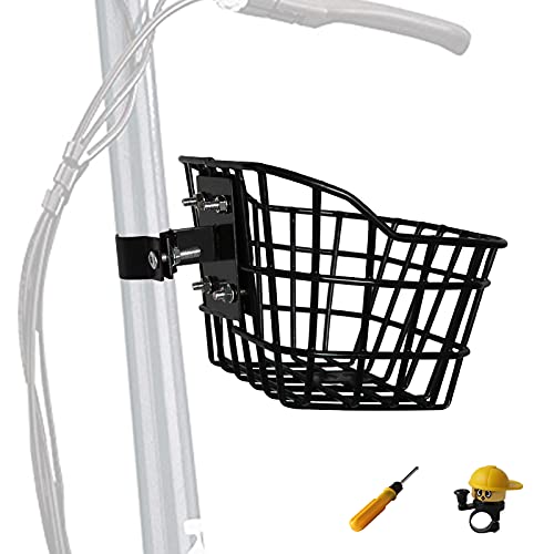 Kid's Bike Basket with a Fixed Holder,Toddler Tiny Tricycle Bicycles Baskets Small Scooter Bike Accessories Kit Bicycles Bells Tools Basket with a Bike Basket Holder Bike Kit for Boys Girls(Black)