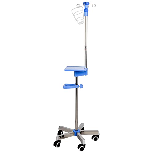 ProjectMedi IV Pole  Ergonomic IV Pole with Wheels  Medical IV Fluid Bag Stand Stainless Steel IV Pole with Tray for Hospital & Home IV Therapy  Essential IV Practice Kit Supply