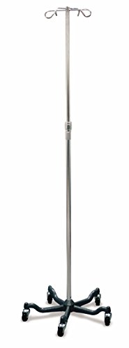 Medline 5 Leg IV Pole Stand, 4 Hook, Aluminum, 48 to 80" Adjustable Height (Pack of 2)