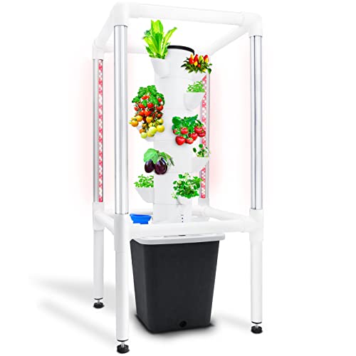 Tower Garden Hydroponics Growing System,Indoor Vertical Garden with LED Timing Grow Light,Nursery Germination Kit Including Water Level,Water Tank,2Pcs Smart Plug