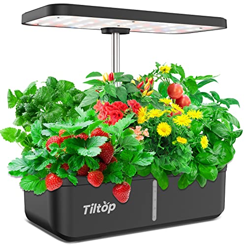 TILTOP Hydroponics Growing System 12 Pods Indoor Herb Garden with 36W LED Grow Light, Height Adjustable Indoor Grow Kit Countertop Garden Automatic Timer Black