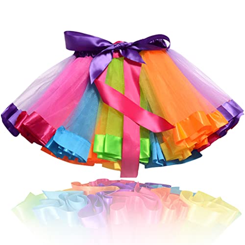 TWINKLEDE Women's Ballet Tulle Tutu Skirt Layered Rainbow Tutu Skirts Ribbon Party Dance Skirt for Women and Girls (A A Rainbow)