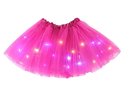 Women's LED Tutu Skirts Layered Ballet Dance Tulle Skirt Light Up Skirts for Party Costume (Rose)